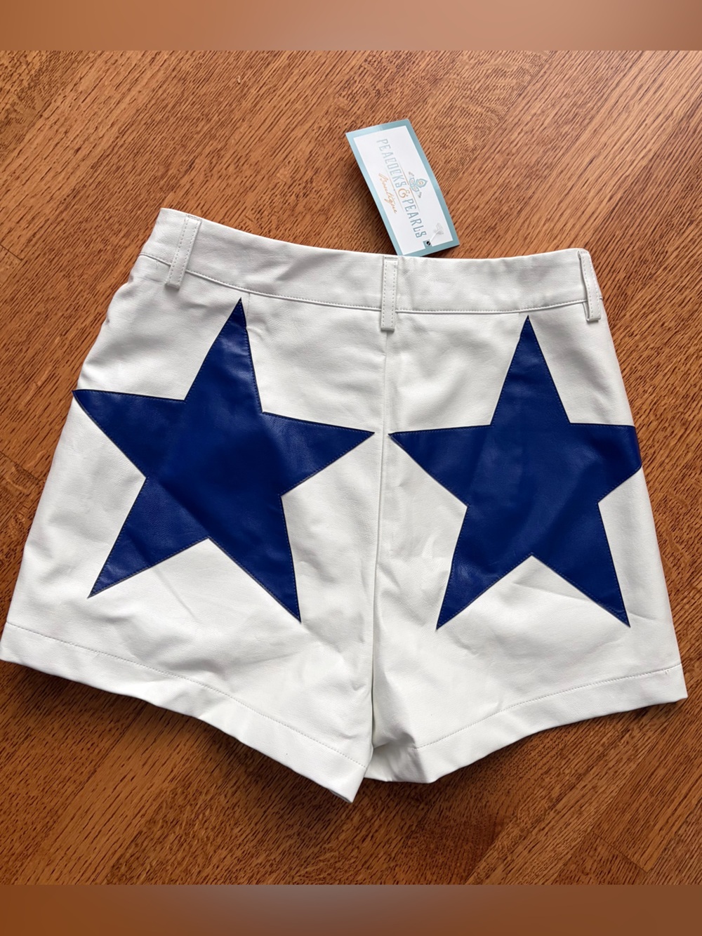 Sparkle City White Faux Leather Blue Star Shorts Large Dallas Cowboys UK Gameday